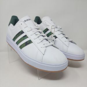 Adidas Tennis Shoes Mens 13 White Green Camo Grand Court Cloudfoam Sneakers